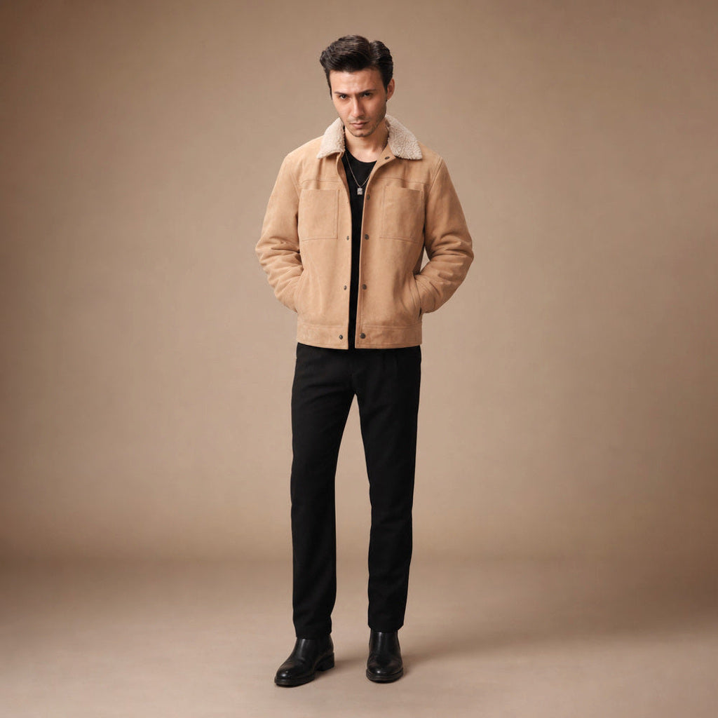 Egon | Wildlederjacke Lammfellkragen Beige