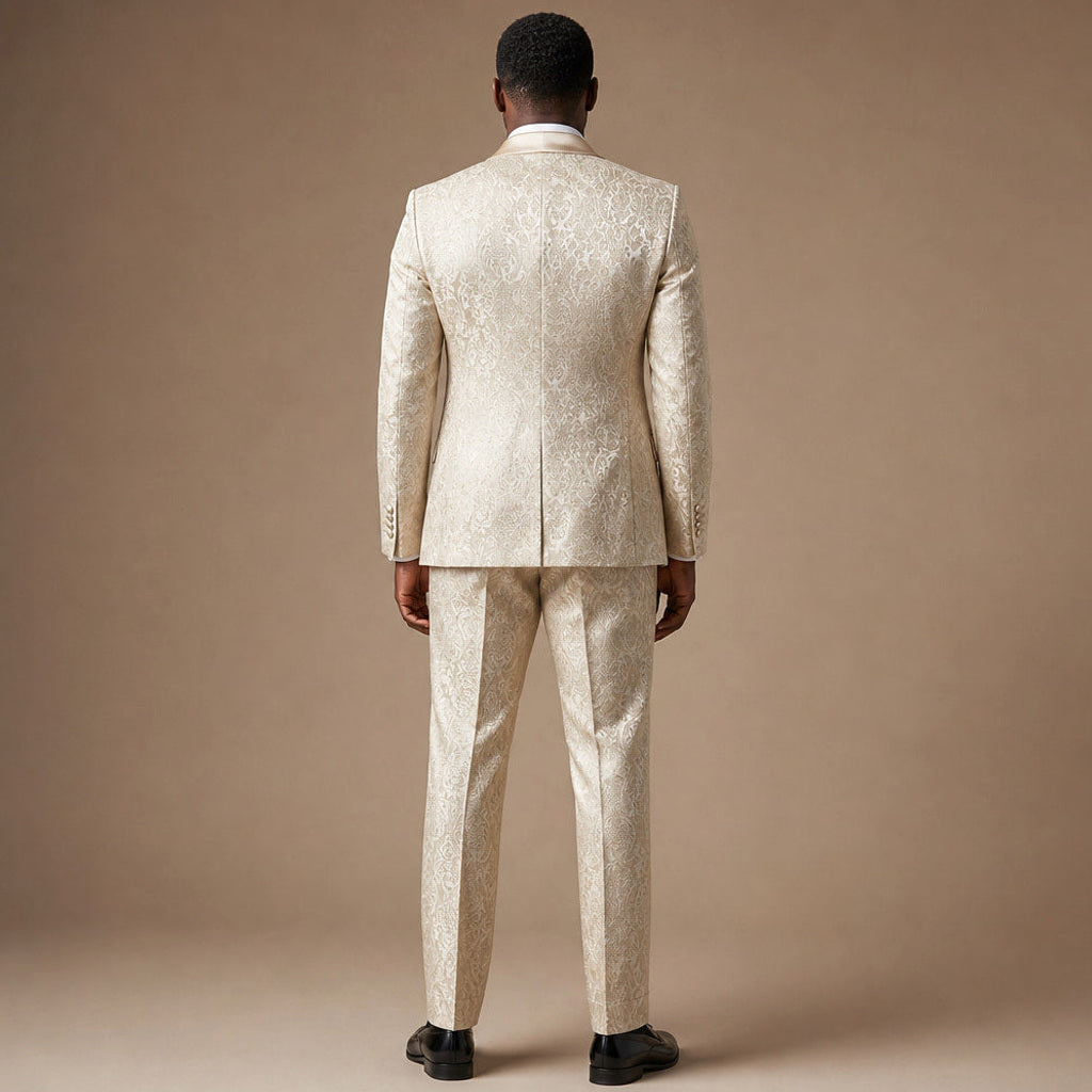 Marvin | Anzug Damast Schalkragen Champagnerbeige / Gold – Seitenansicht