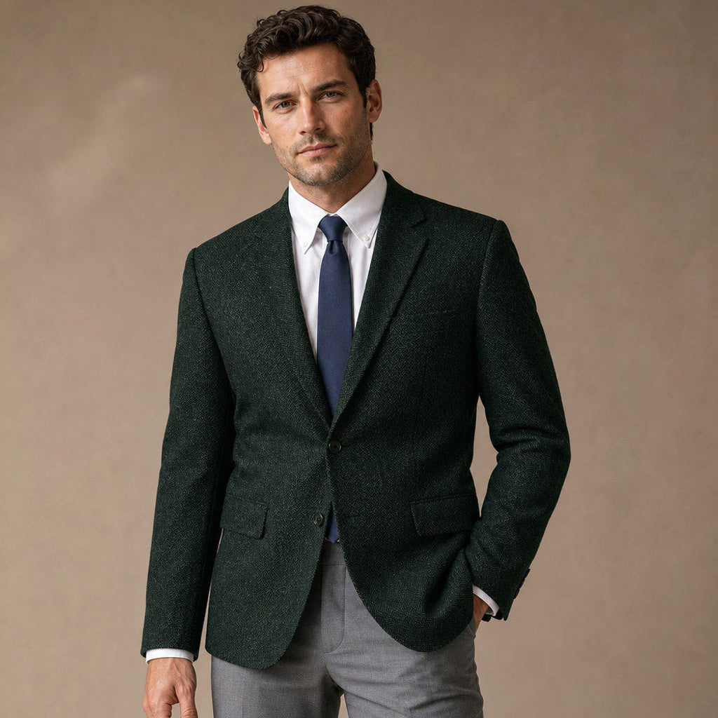 Anselm | Blazer Fischgrat Regular Fit in Dunkelgrün – Premium Editorial