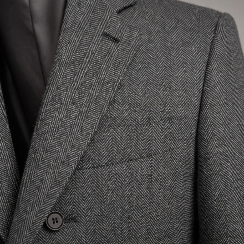 Anselm | Blazer Fischgrat Regular Fit Dunkelgrau – Stoff- und Detailaufnahme
