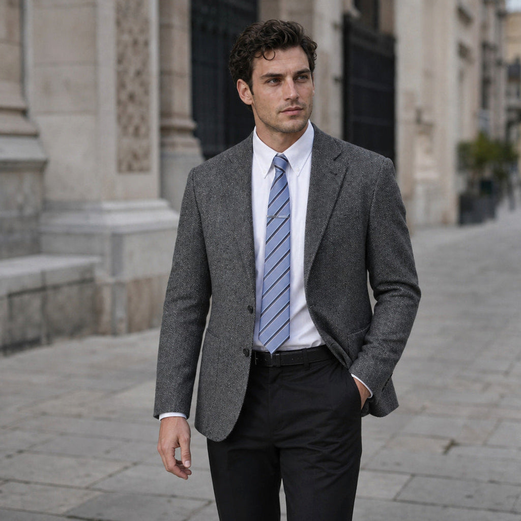 Anselm | Blazer Fischgrat Regular Fit Dunkelgrau – Gestyltes Editorial-Foto