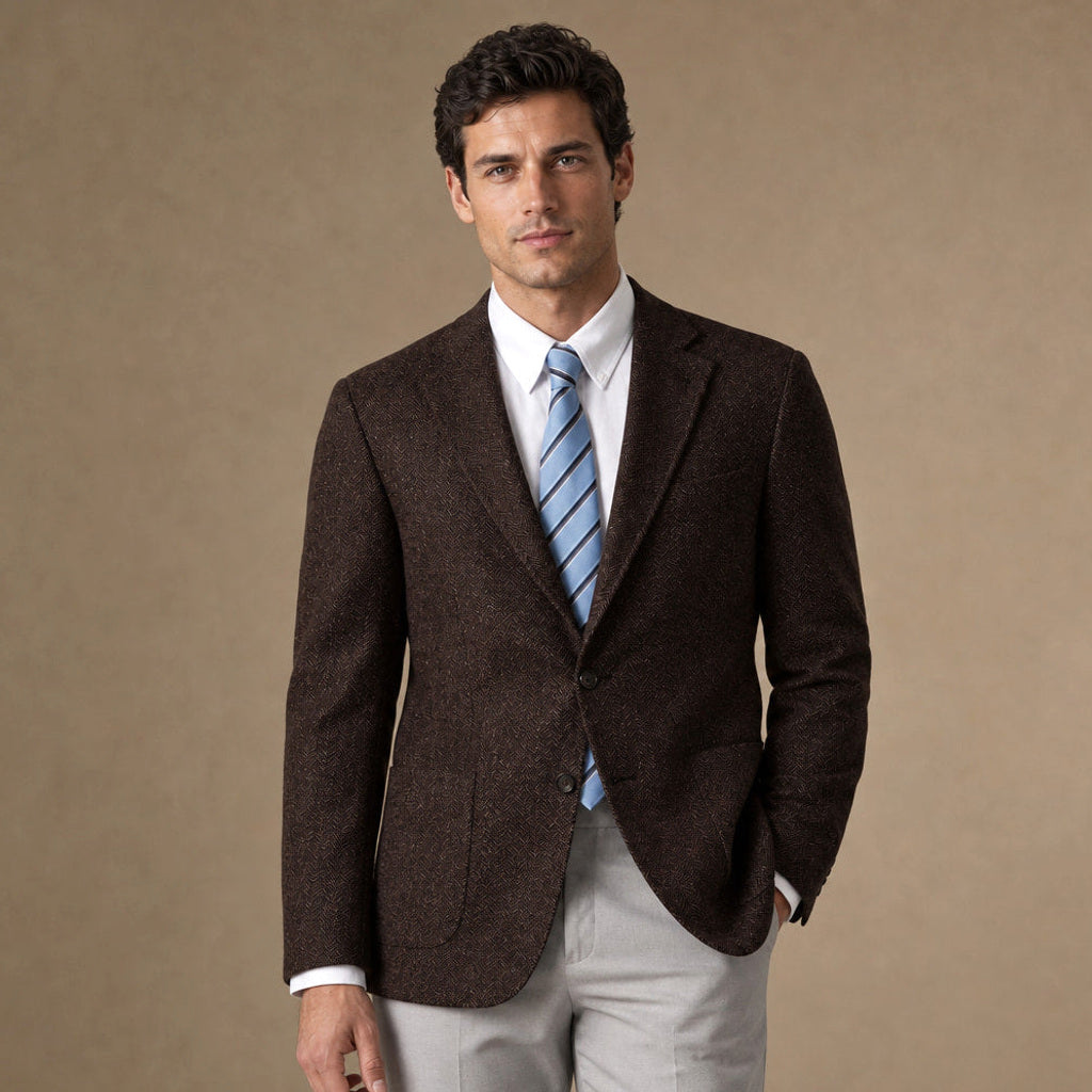 Anselm | Blazer Fischgrat Regular Fit in Kaffeebraun – Premium Editorial