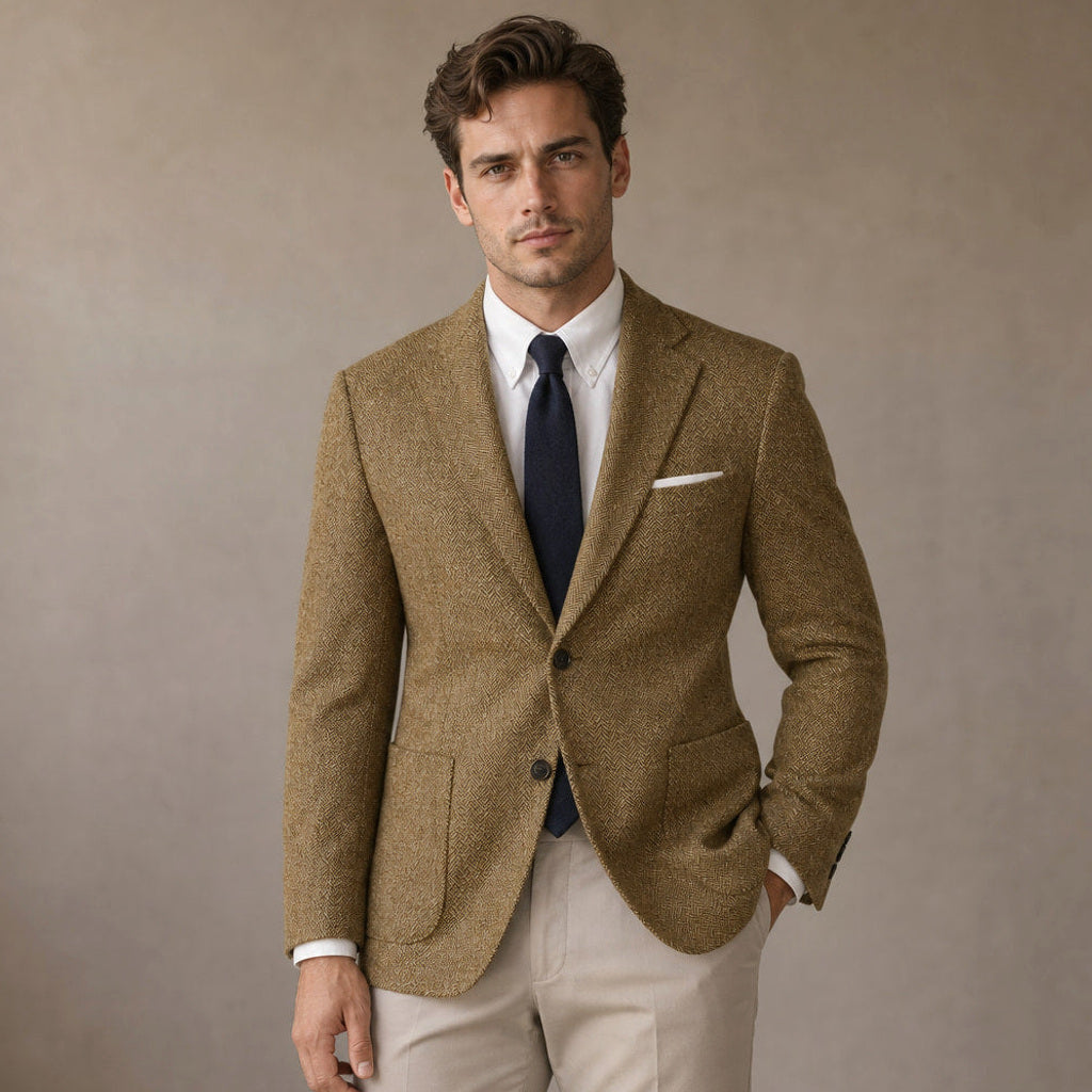 Anselm | Blazer Fischgrat Regular Fit in Khaki – Premium Editorial
