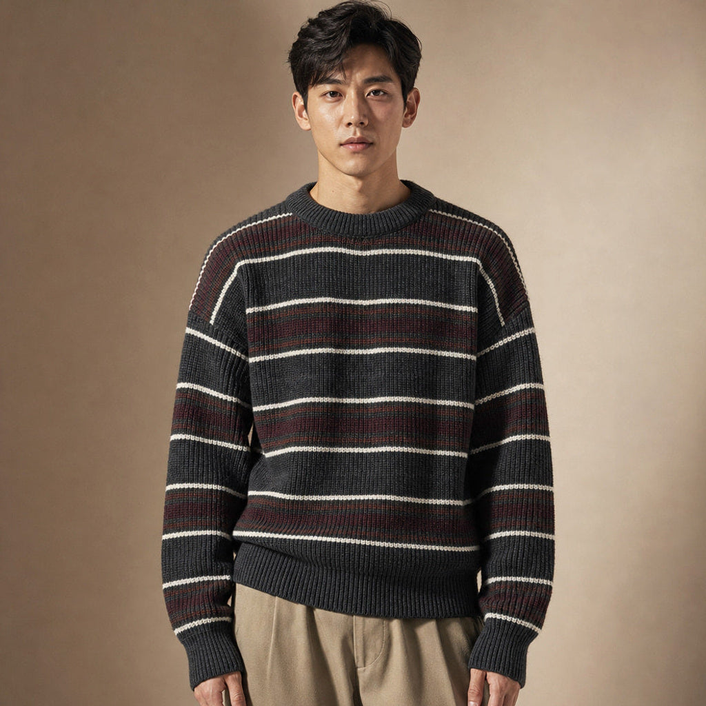 Arnd | Grobstrickpullover Rippstrick Rundhals in Dunkelgrau – Premium Editorial