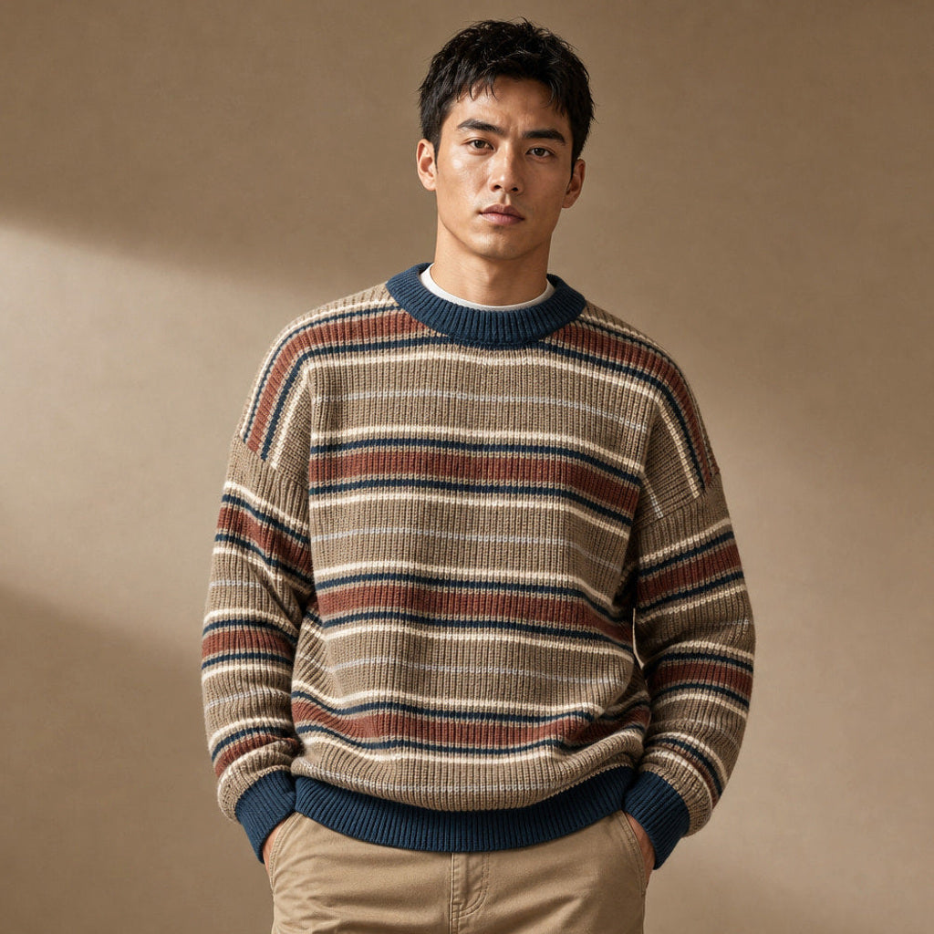 Arnd | Grobstrickpullover Rippstrick Rundhals Khaki – Produktfoto
