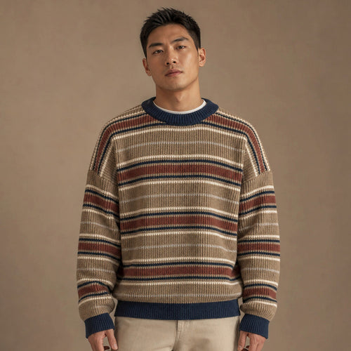 Arnd | Grobstrickpullover Rippstrick Rundhals in Khaki – Premium Editorial
