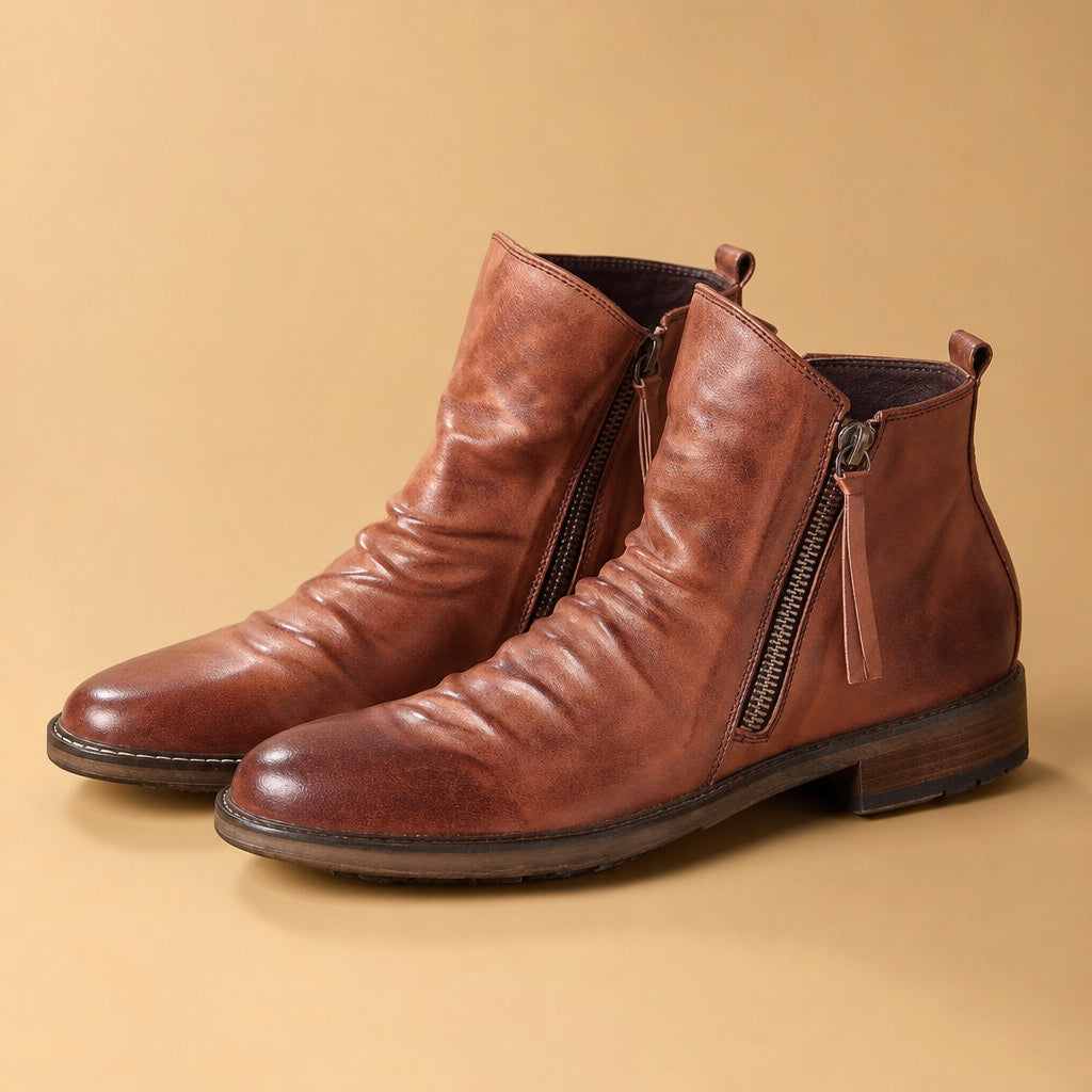 Chukka Boots PU Leather Side Zipper Brown – Product Photo