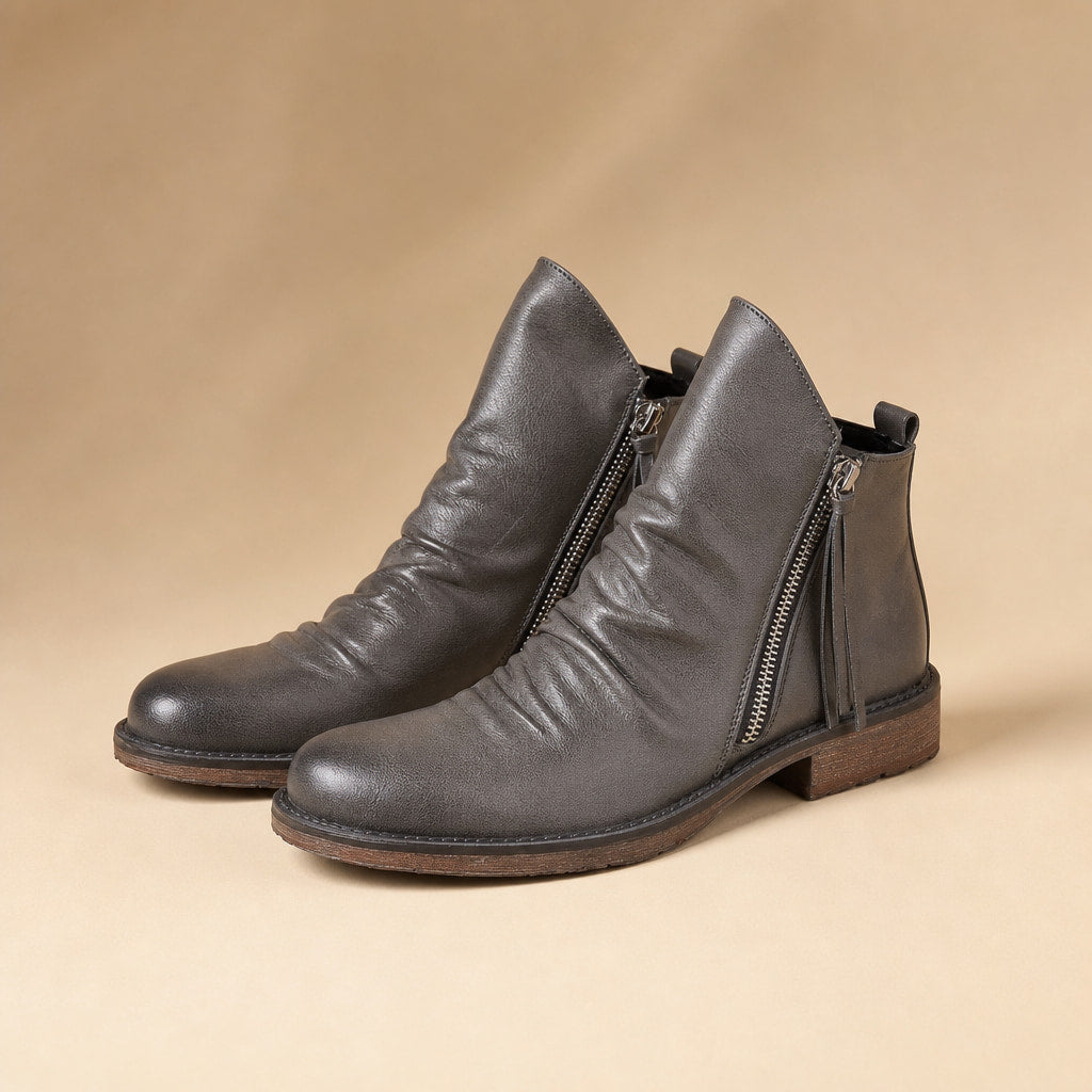Chukka Boots PU Leather Side Zipper Gray – Product Photo