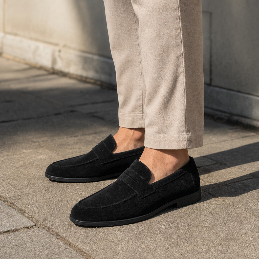 Suede Loafers Slip-On Driving Moc Toe in Black – Enzaco Premium Menswear