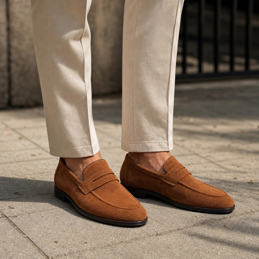 Suede Loafers Slip-On Driving Moc Toe in Brown – Enzaco Premium Menswear