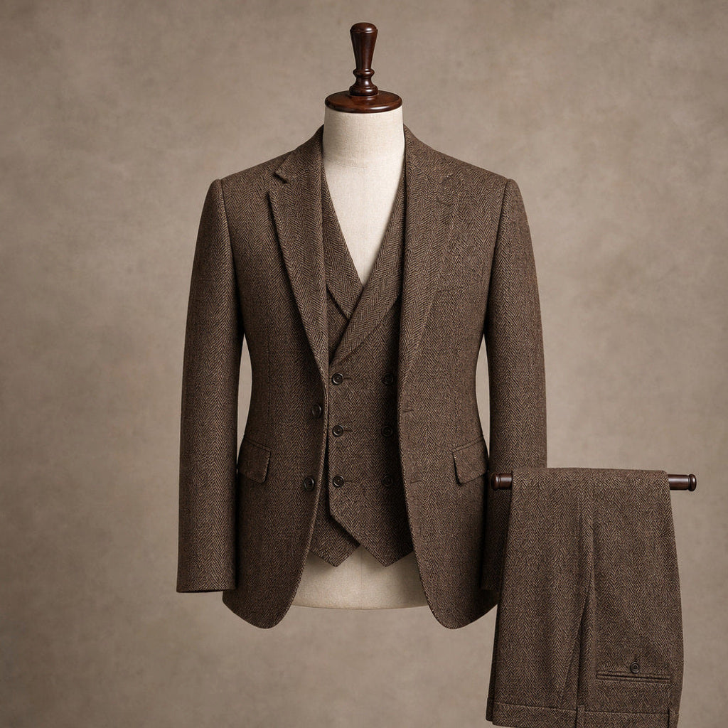 Bartox | Weste Fischgrat-Tweed Braun – Produktfoto