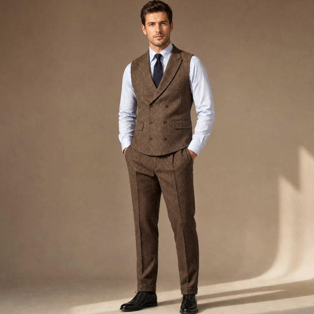 Bartox | Weste Fischgrat-Tweed in Braun – Premium Editorial