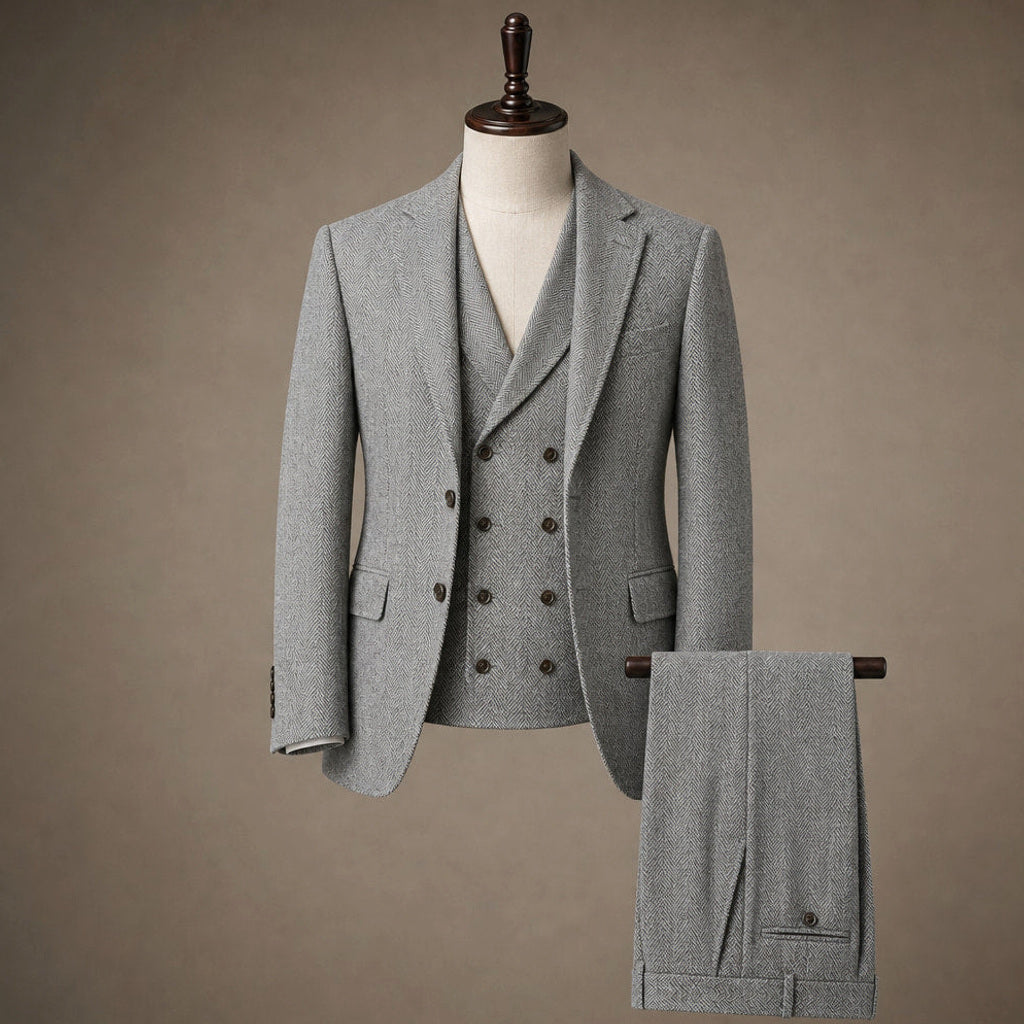 Bartox | Weste Fischgrat-Tweed Grau – Produktfoto