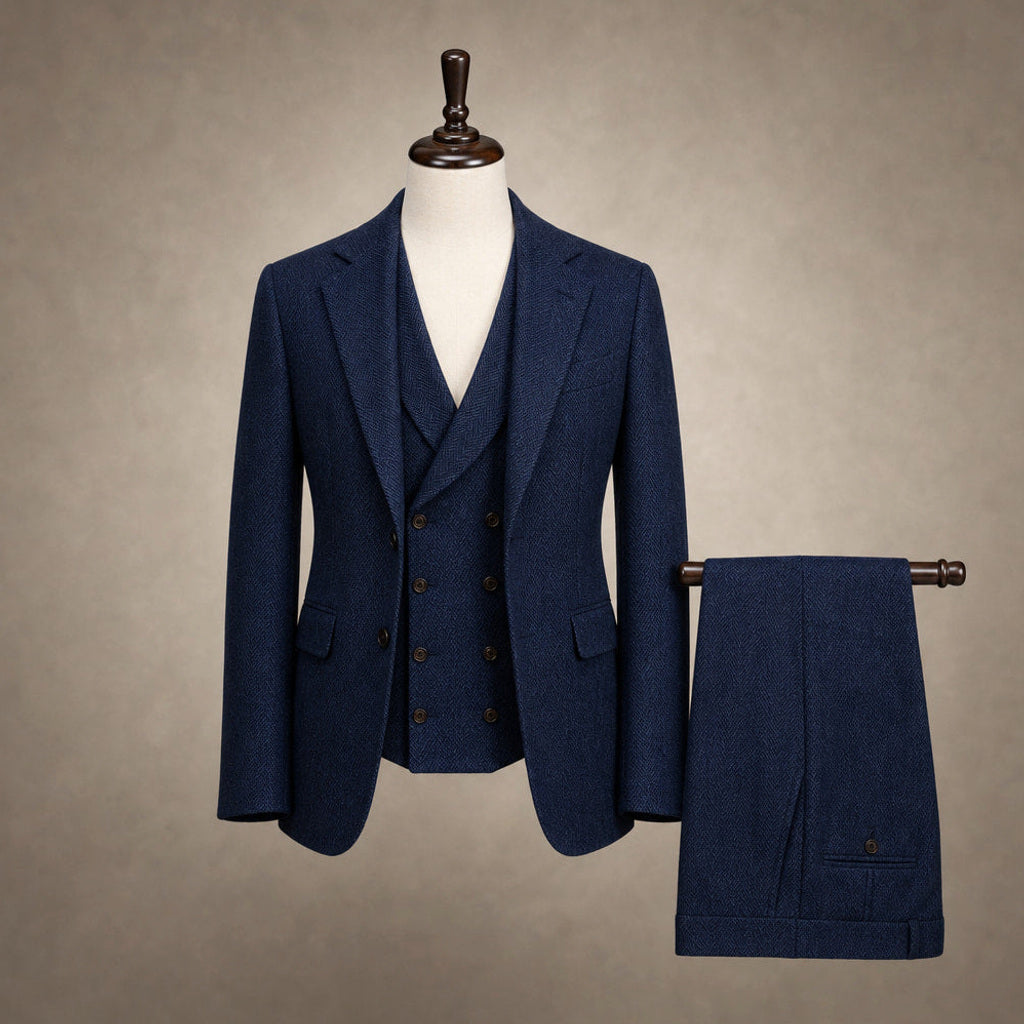 Bartox | Weste Fischgrat-Tweed Navy – Produktfoto