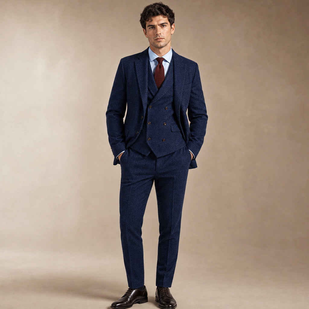 Bartox | Weste Fischgrat-Tweed in Navy – Premium Editorial