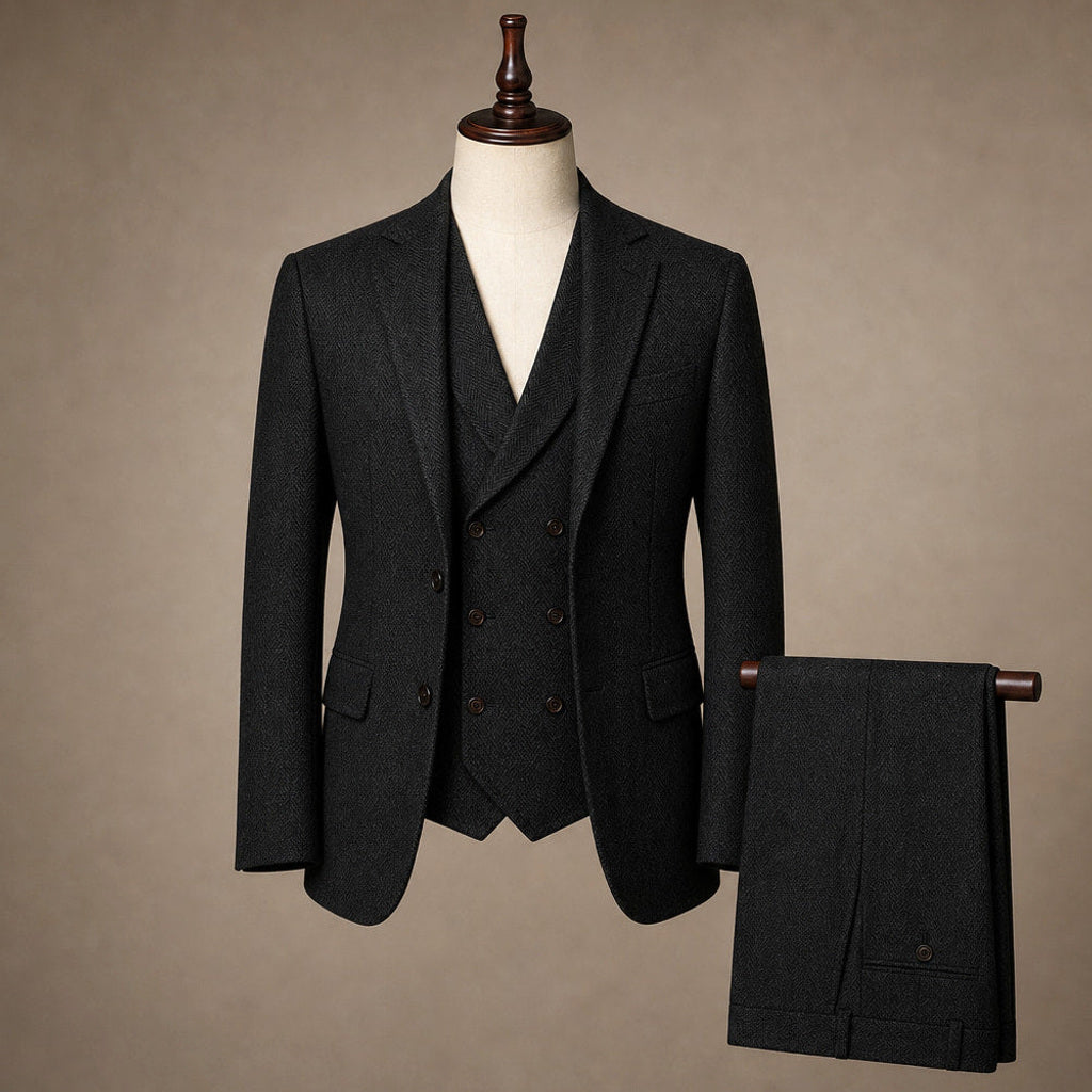 Bartox | Weste Fischgrat-Tweed Schwarz – Produktfoto