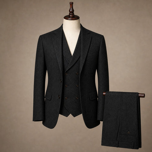 Bartox | Weste Fischgrat-Tweed Schwarz – Produktfoto