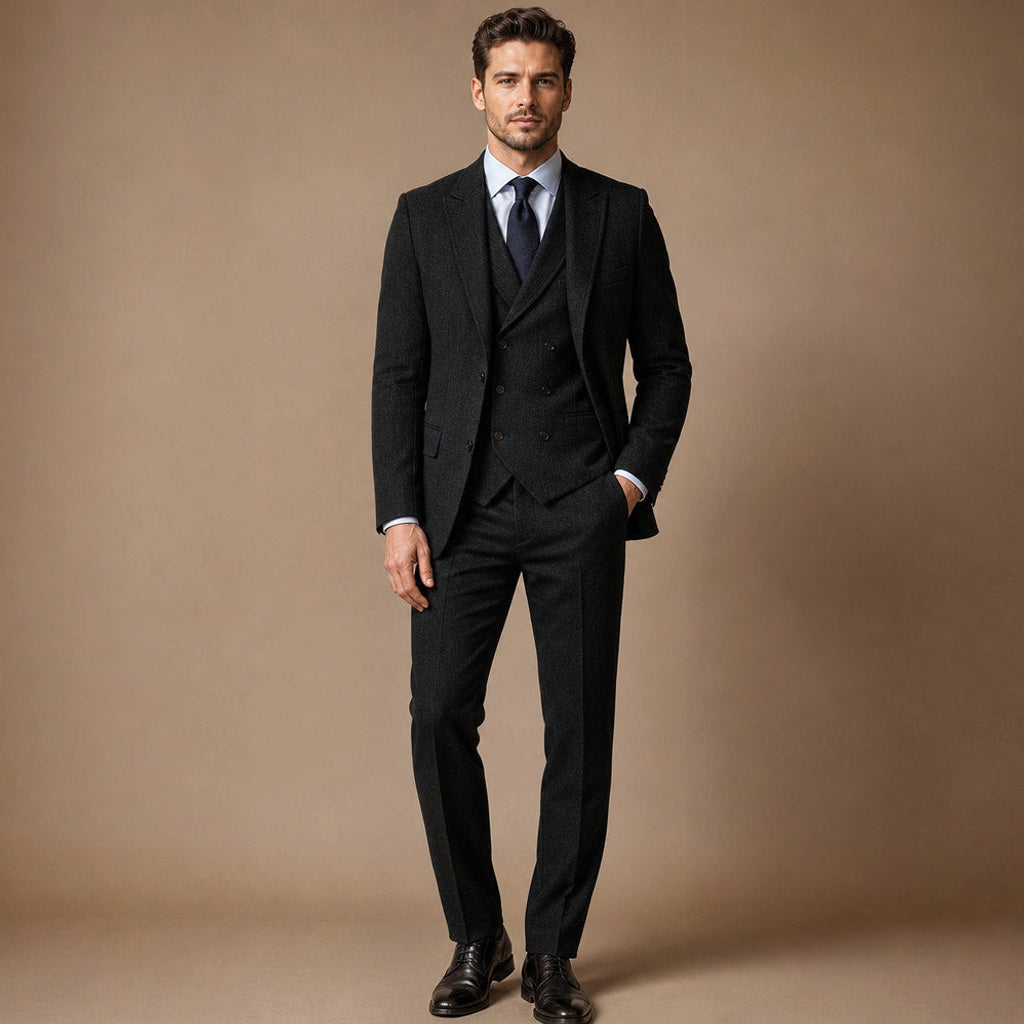Bartox | Weste Fischgrat-Tweed in Schwarz – Premium Editorial