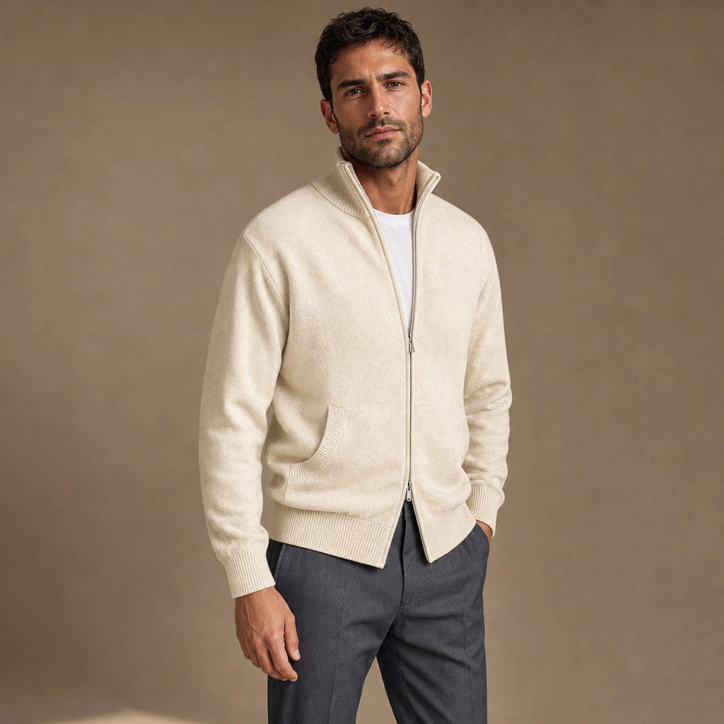 Barven | Strickanzug Stehkragen Beige Beige – Seitenansicht