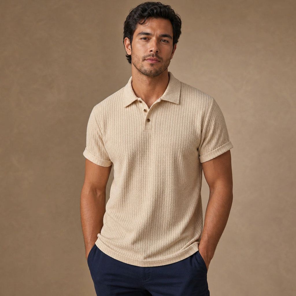 Baxon | Poloshirt Strukturstrick Regular Fit Beige – Produktfoto