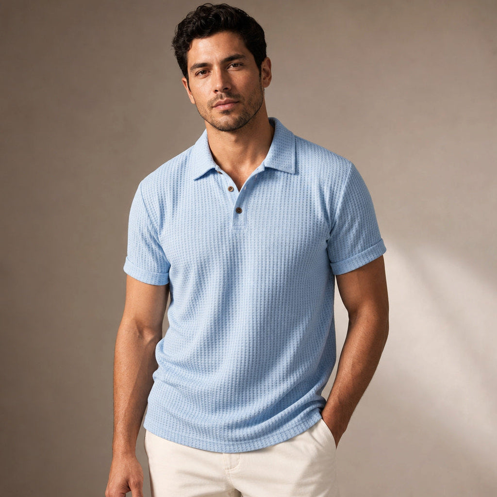 Baxon | Poloshirt Strukturstrick Regular Fit Blau – Produktfoto