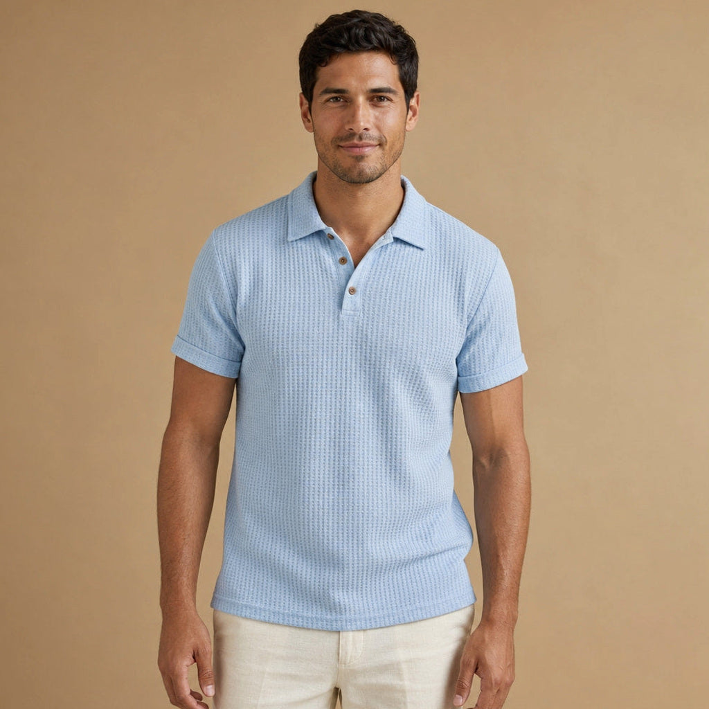 Baxon | Poloshirt Strukturstrick Regular Fit in Blau – Premium Editorial