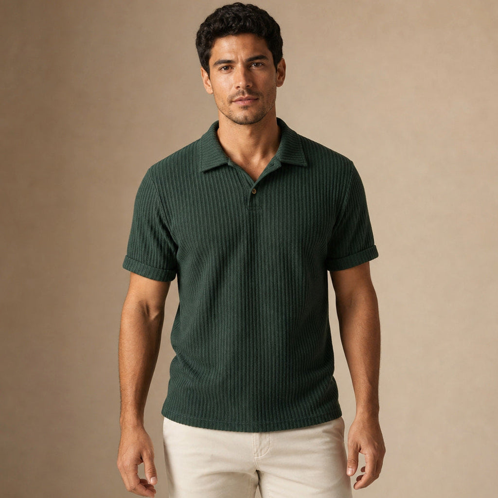 Baxon | Poloshirt Strukturstrick Regular Fit in Dunkelgrün – Premium Editorial