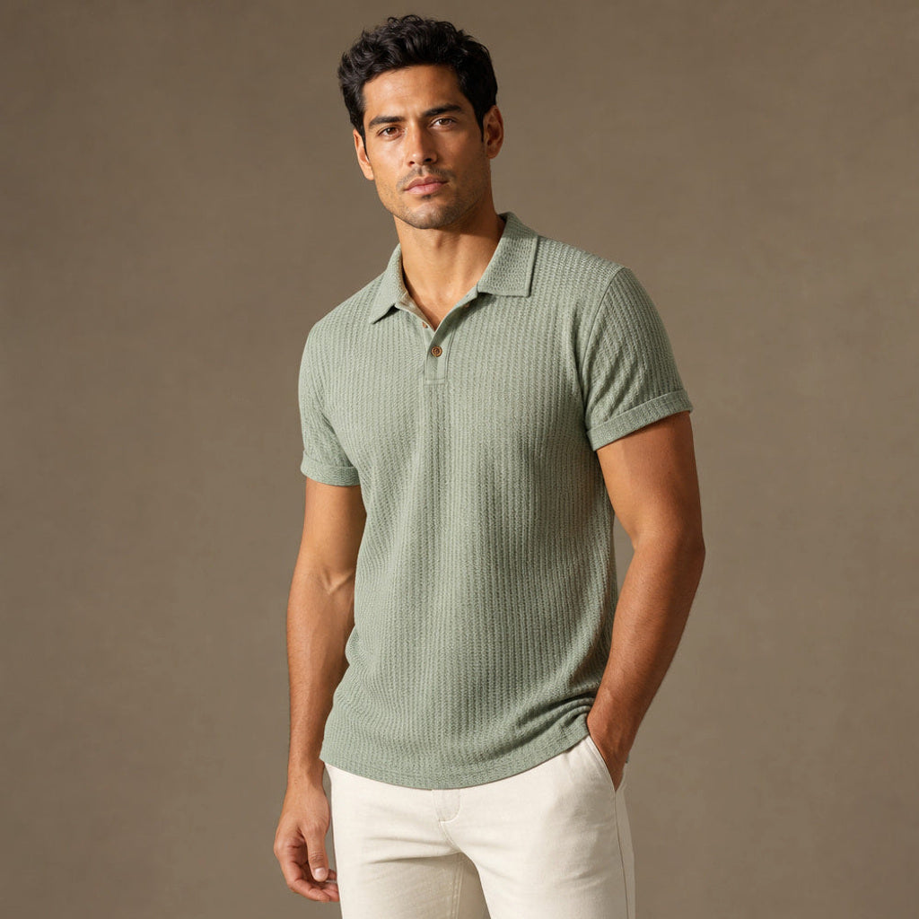 Baxon | Poloshirt Strukturstrick Regular Fit Grün – Seitenansicht