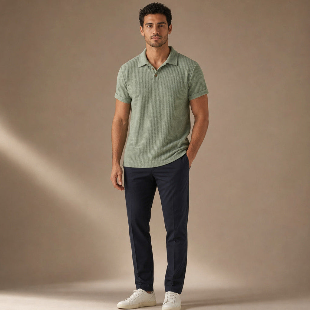 Baxon | Poloshirt Strukturstrick Regular Fit Grün – Gesamtlook