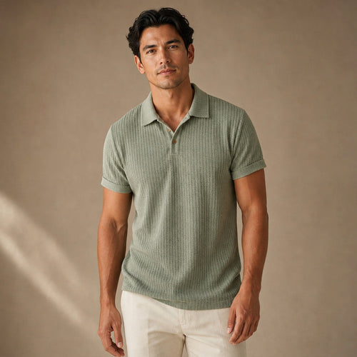 Baxon | Poloshirt Strukturstrick Regular Fit in Grün – Premium Editorial