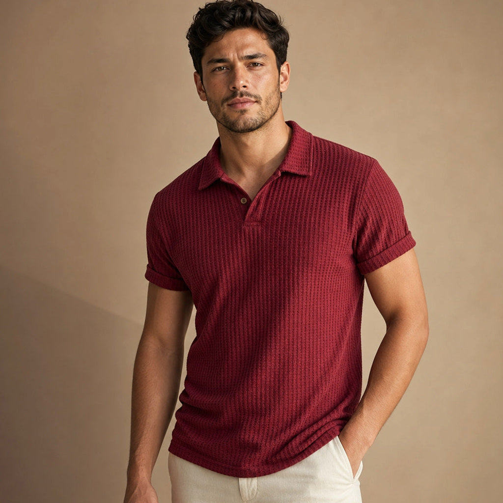 Baxon | Poloshirt Strukturstrick Regular Fit Rot – Produktfoto