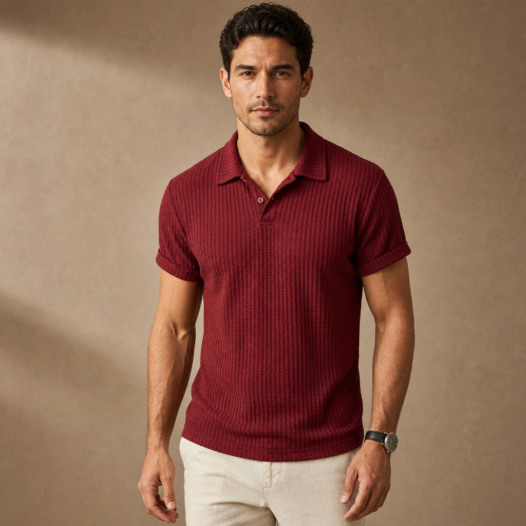 Baxon | Poloshirt Strukturstrick Regular Fit in Rot – Premium Editorial