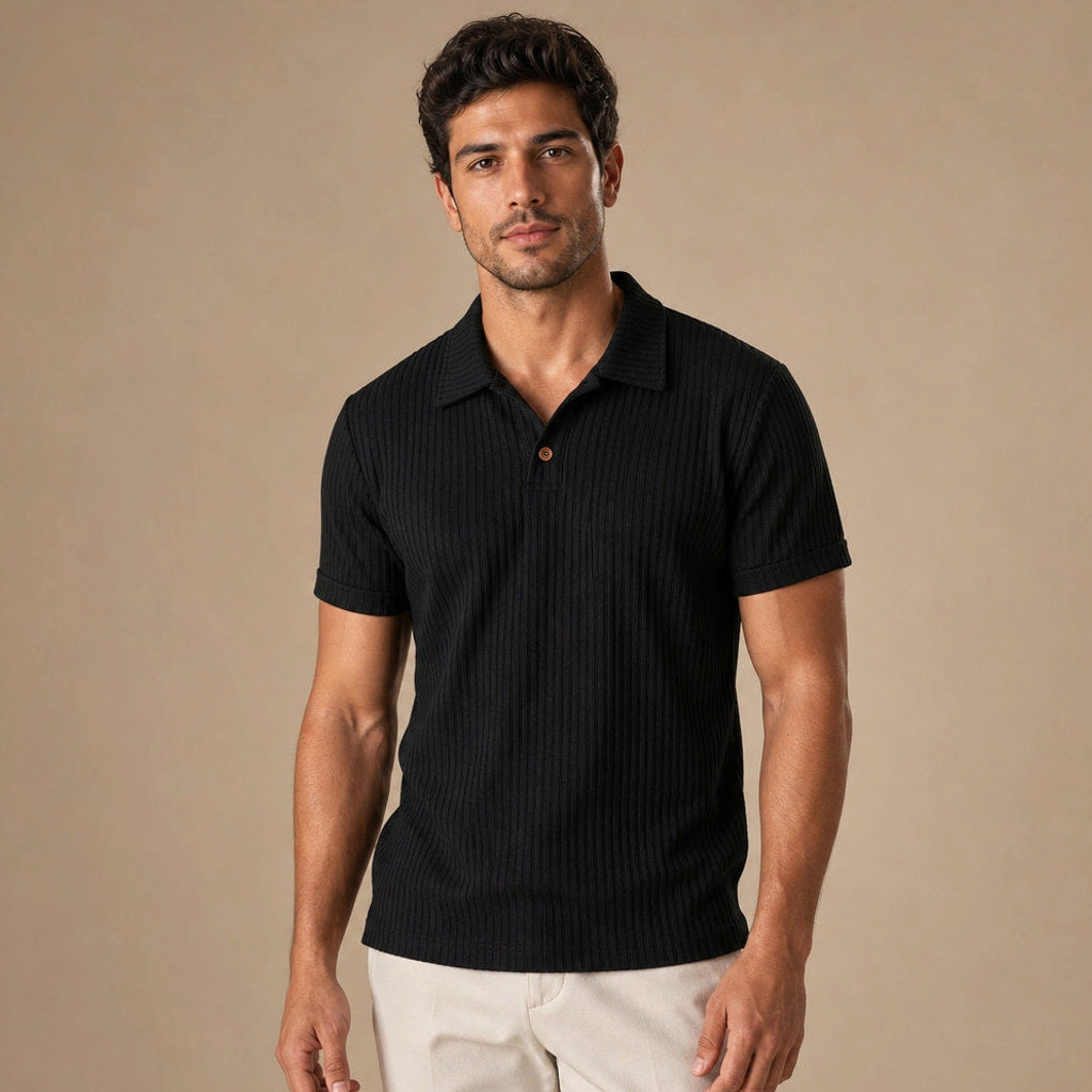 Baxon | Poloshirt Strukturstrick Regular Fit in Schwarz – Premium Editorial