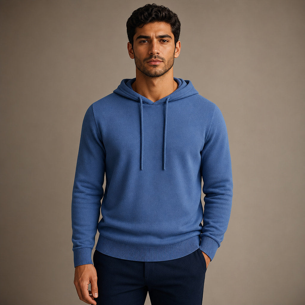 Drawstring Hoodie Fine Knit Relaxed Fit in Blue – Enzaco Premium Menswear