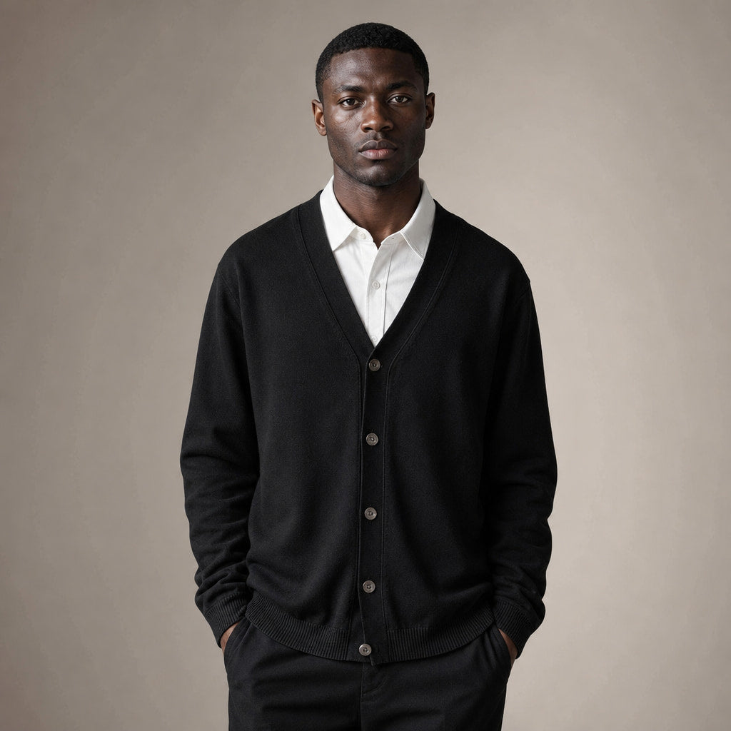 Cardigan Soft Knit Button Front in Black – Enzaco Premium Menswear