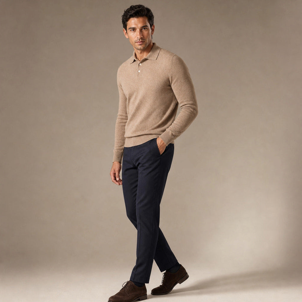 Belkon | Strickpoloshirt Knopfleiste Khaki – Seitenansicht