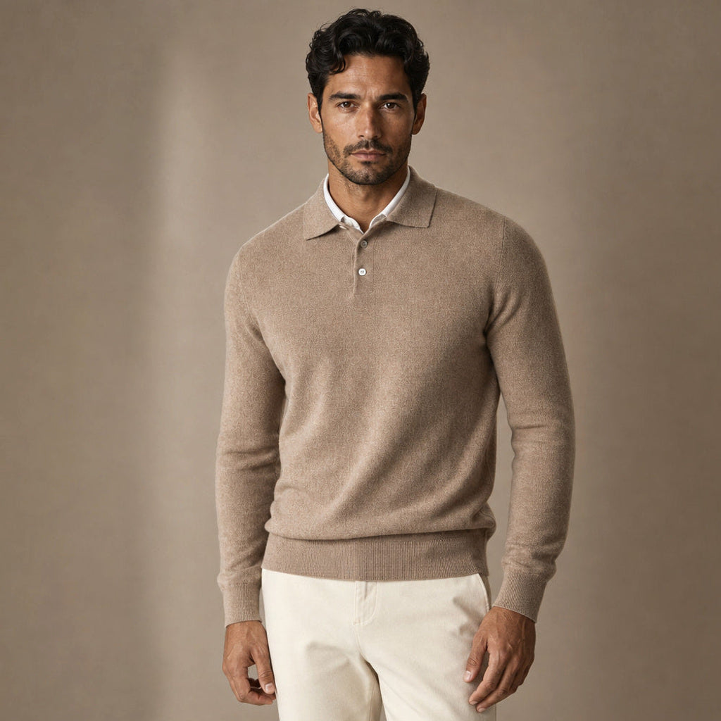 Belkon | Strickpoloshirt Knopfleiste in Khaki – Premium Editorial