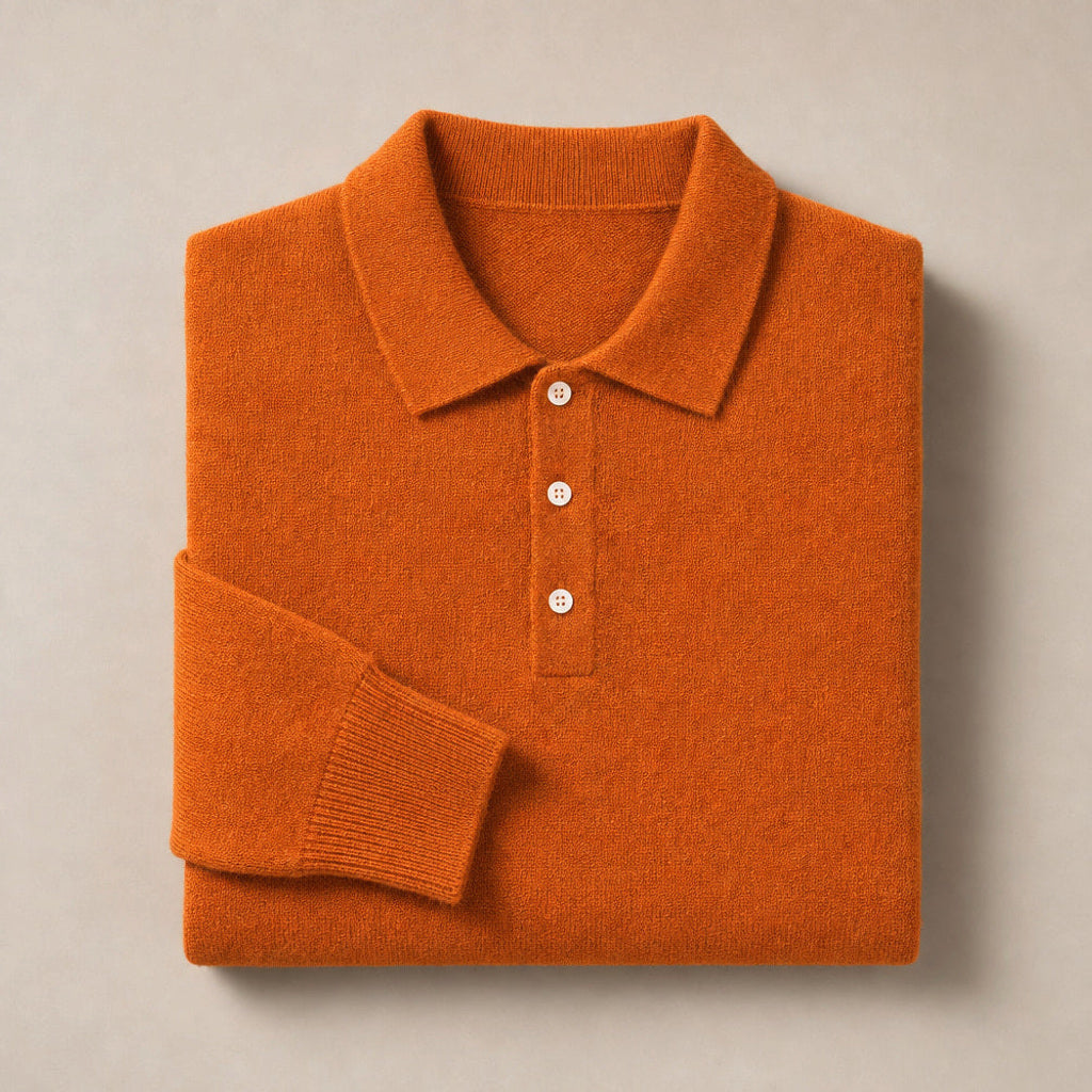 Belkon | Strickpoloshirt Knopfleiste Orange – Produktfoto