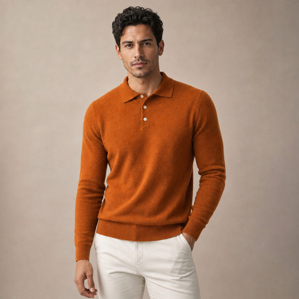 Belkon | Strickpoloshirt Knopfleiste in Orange – Premium Editorial