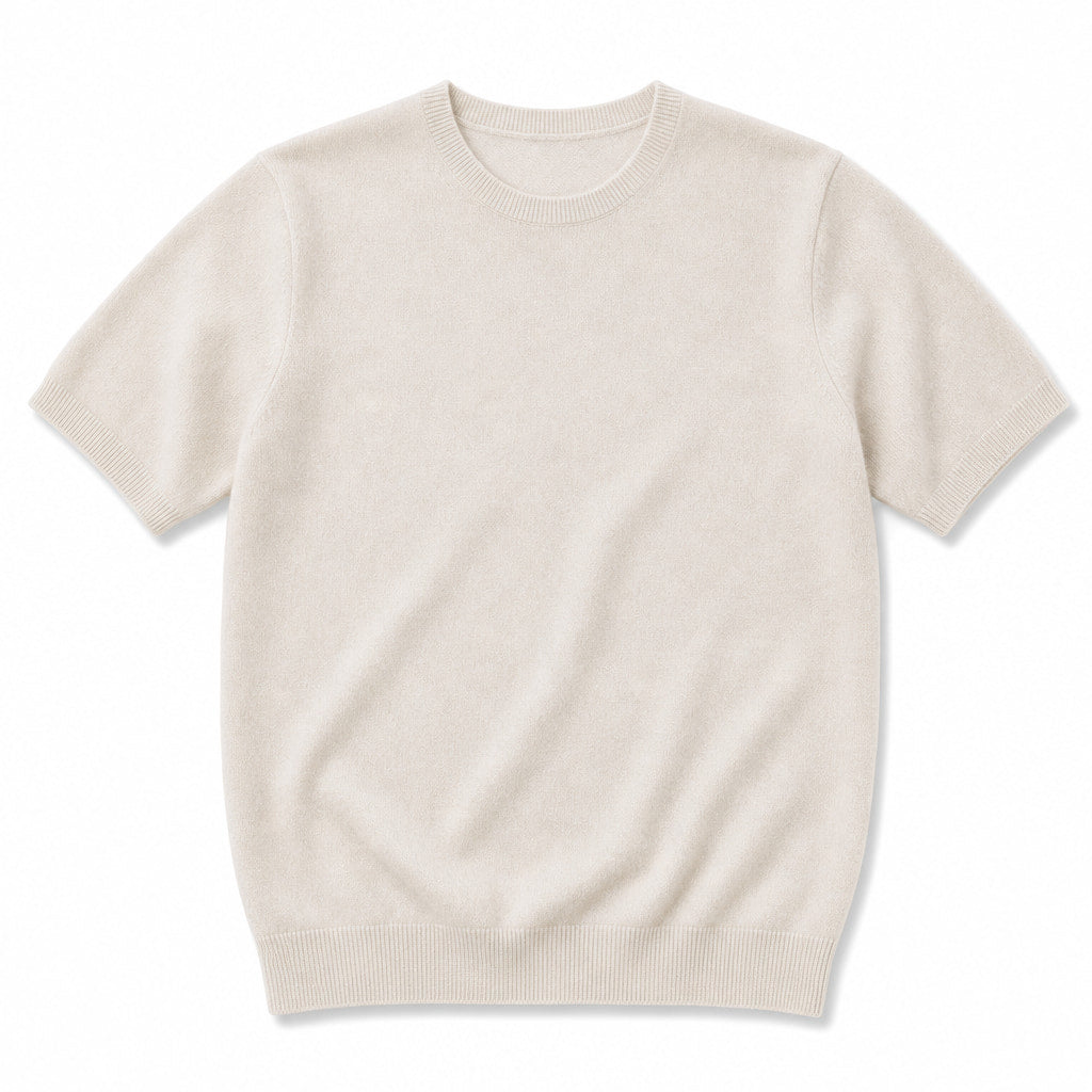 Fine Knit Tee Soft Touch Relaxed Fit Beige – Product Photo