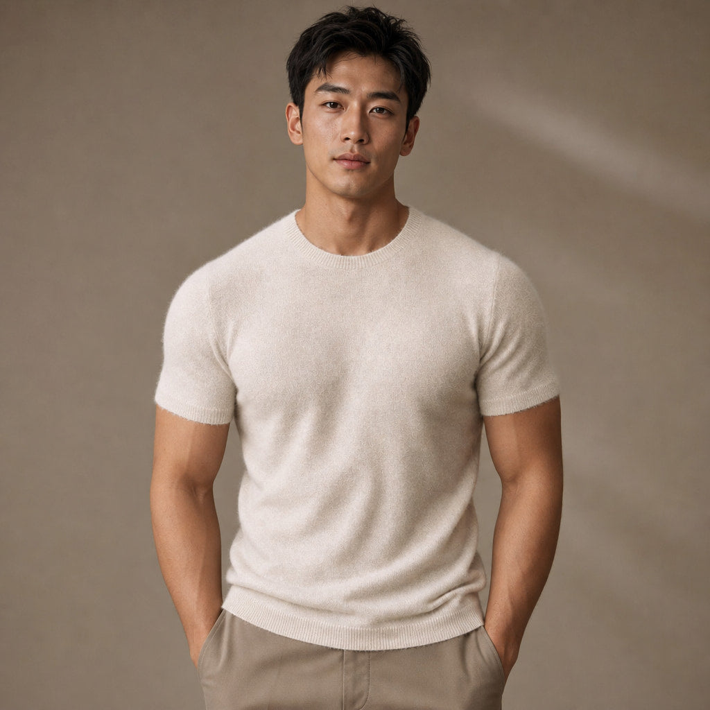 Fine Knit Tee Soft Touch Relaxed Fit in Beige – Enzaco Premium Menswear