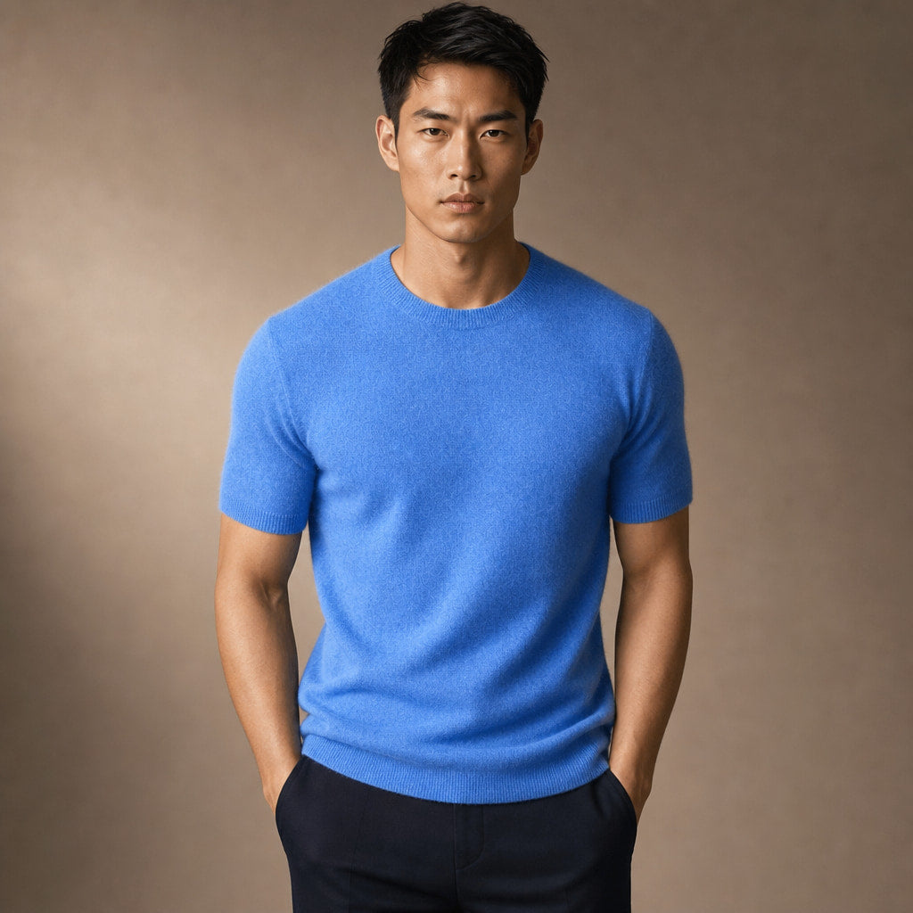 Fine Knit Tee Soft Touch Relaxed Fit in Blue – Enzaco Premium Menswear