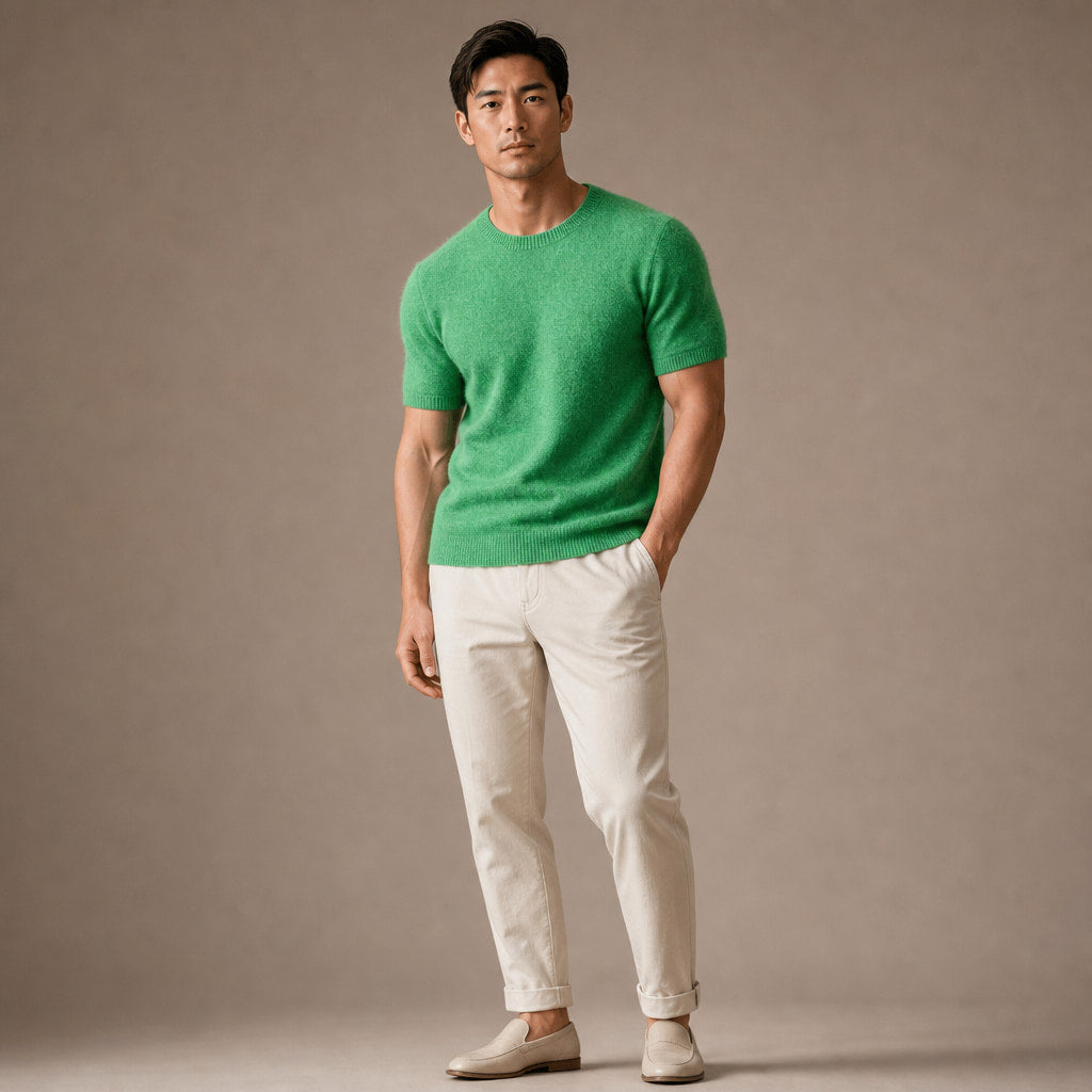 Fine Knit Tee Soft Touch Relaxed Fit Green – Side Angle View