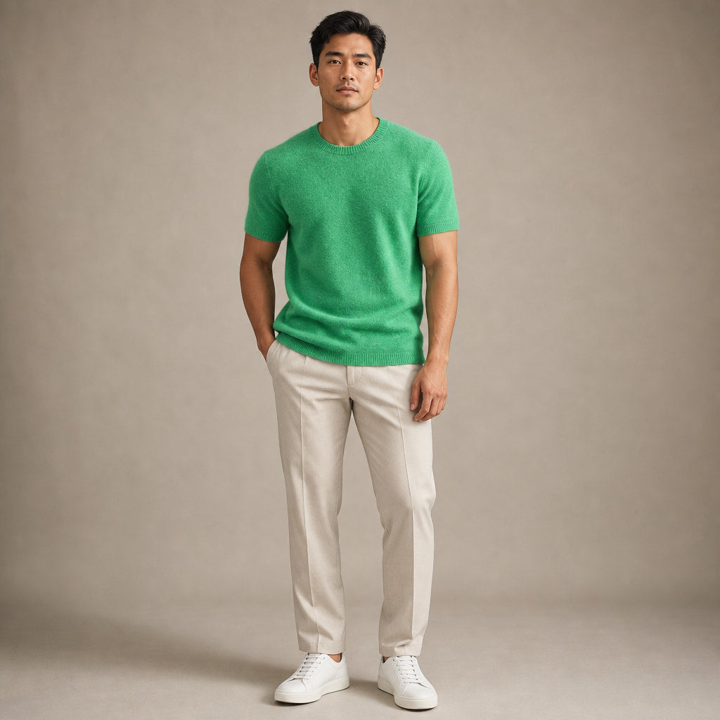 Fine Knit Tee Soft Touch Relaxed Fit Green – Full Look
