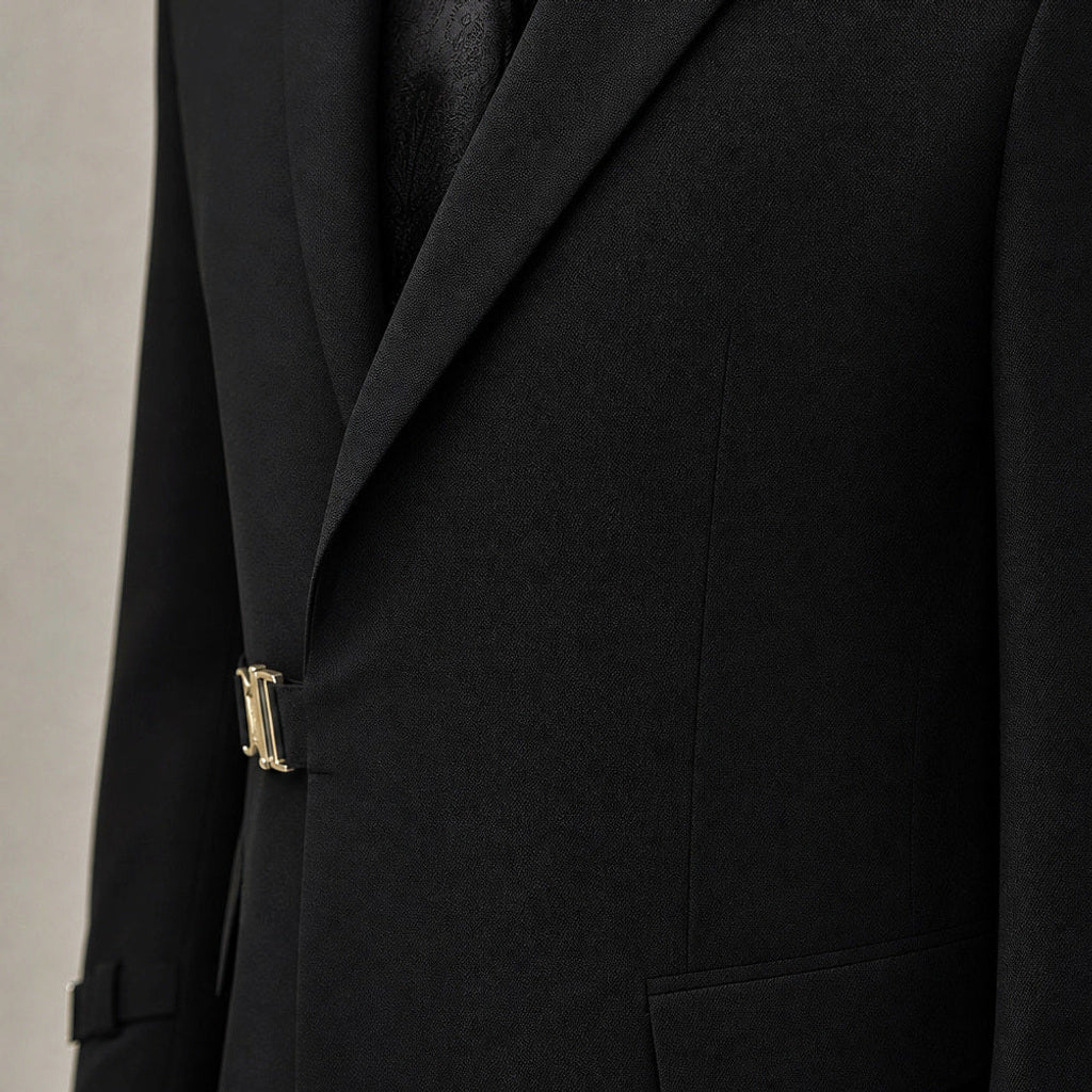 Belvor | Blazer Halbfutter Tailored Fit Schwarz – Stoff- und Detailaufnahme