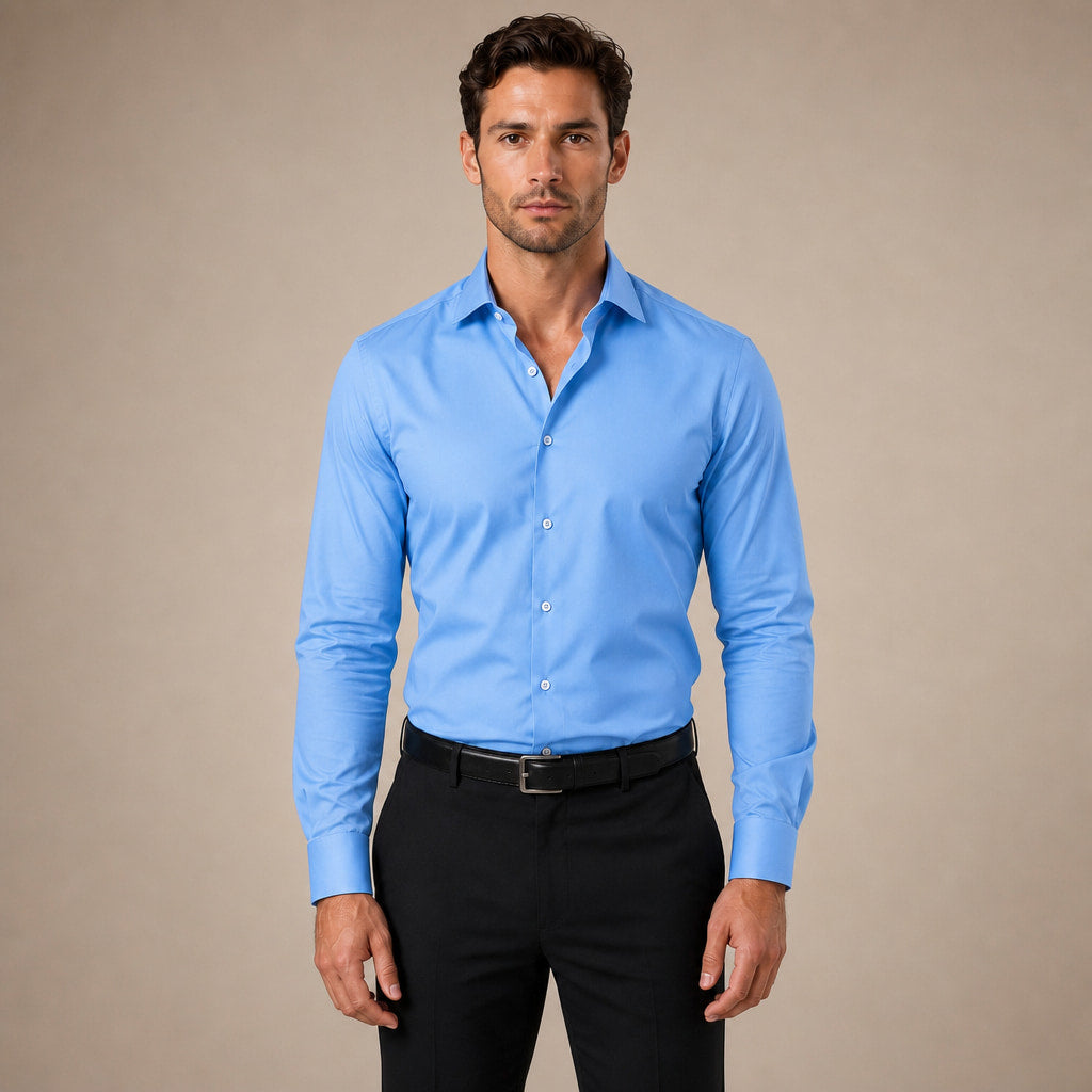 Dress Shirts Slim Fit Long Sleeve Formal in Light Blue – Enzaco Premium Menswear