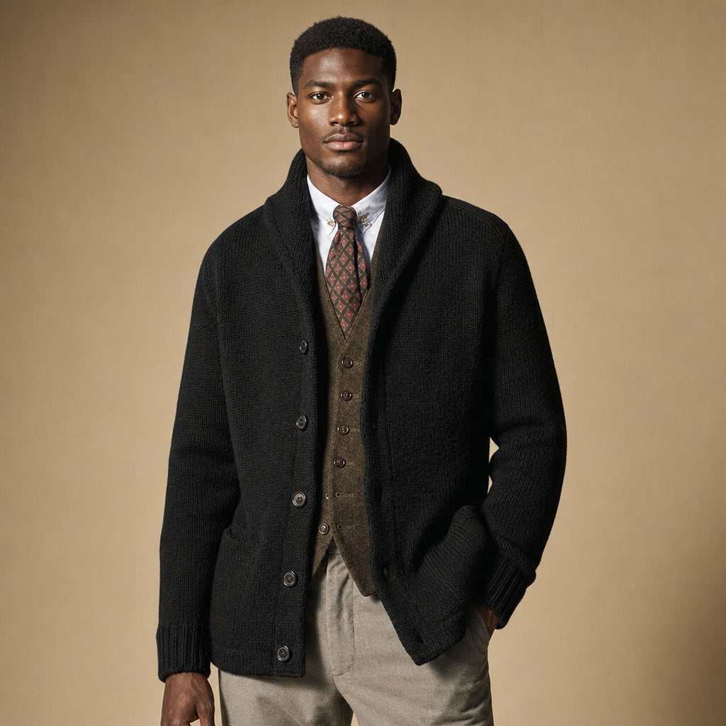 Cardigan Shawl Collar Button-Front Knit in Black – Enzaco Premium Menswear