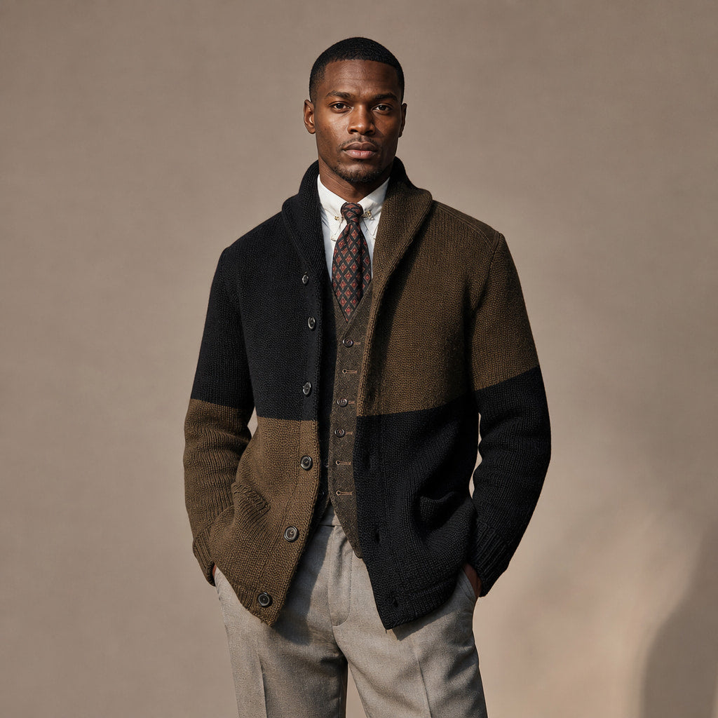 Cardigan Shawl Collar Button-Front Knit in Black/Brown – Enzaco Premium Menswear