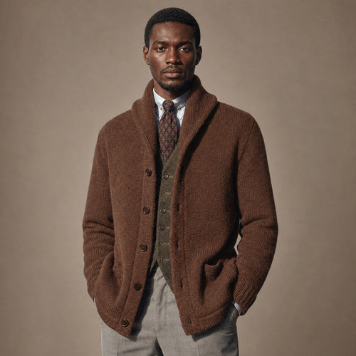 Cardigan Shawl Collar Button-Front Knit in Brown – Enzaco Premium Menswear
