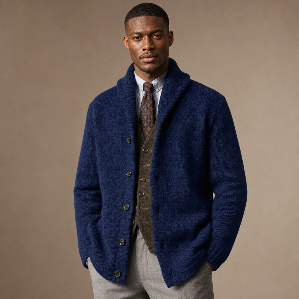 Cardigan Shawl Collar Button-Front Knit in Dark Blue – Enzaco Premium Menswear